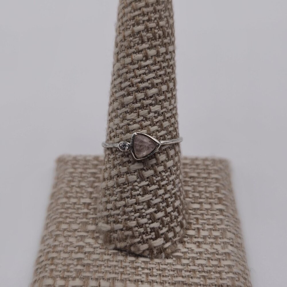 Size 8.75 Sterling Silver Rose Quartz And CZ Worn Ring A1991